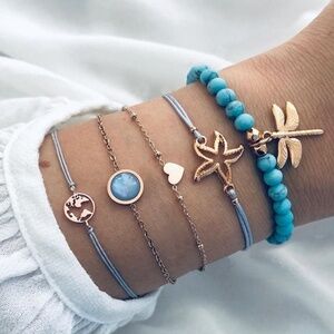 *DARCIE* 5-Pc Blue Dragonfly Fashion Bracelet Set